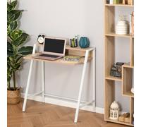 HOMCOM 2 Tier Workstation Desk Table With Storage Shelf White and Oak Effect, White