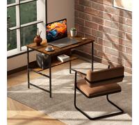 HOMCOM 2-Tier Writing Desk Metal Frame with Storage Shelf Rustic Brown, Brown