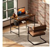 HOMCOM 2-Tier Writing Desk Metal Frame with Storage Shelf Rustic Brown HOMCOM Brown