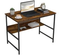 HOMCOM 2-Tier Writing Desk Metal Frame with Storage Shelf Rustic Brown