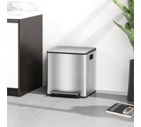 HOMCOM Dual Kitchen Bin 2 x 15L Stainless Steel Double Pedal Bin Silver