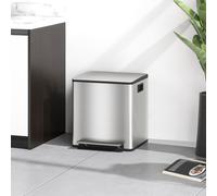 HOMCOM 2 x 15L Double Kitchen Bin, Pedal Bin Soft-Close Lid, Silver Tone