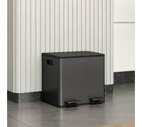 HOMCOM Dual Kitchen Bin, 2 x 15L Stainless Steel Double Rubbish Bin with Soft Close Lid, Removable Inner Buckets, Fingerprint-Proof for Recycling and Waste, Black