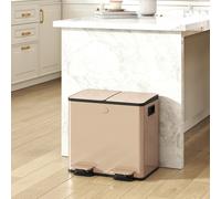 HOMCOM 2 x 15L Dual Kitchen Bin Pedal Bin for Recycling and Waste, Gold Tone