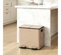 HOMCOM Gold Tone Stainless Steel Double Pedal Bin with Soft-Close Lid 30L - Wilko