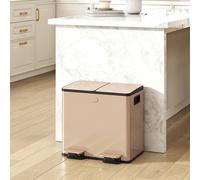 HOMCOM Gold Tone Stainless Steel Double Pedal Bin with Soft-Close Lid 30L - Wilko