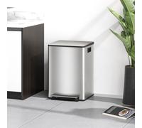 HomCom Dual Kitchen Bin 2x20L Stainless Steel Pedal Bin - Soft-Close Lid, Removable Buckets, Silver