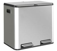 HOMCOM 2 x 20L Double Kitchen Bin, Stainless Steel Pedal Rubbish Bin with Dual Compartments, Soft Close Lids, Silver Tone