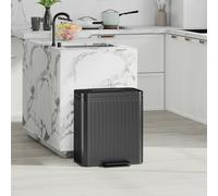 HOMCOM 2 X 20L Double Rubbish Bin - Pedal Bin With Soft-Close Lid - Black | TJ Hughes