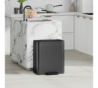 HOMCOM 2 x 20L Double Rubbish Bin, Pedal Bin with Soft-Close Lid - 20L - Black - 2