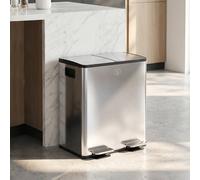 HOMCOM Dual Kitchen Bin 2 x 20L Stainless Steel Soft Close Lid Silver Tone
