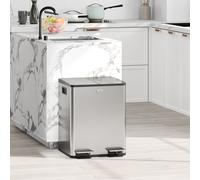 HOMCOM Dual Kitchen Bin, 2 x 20L Stainless Steel Double Rubbish Bin with Soft Close Lid, Removable Inner Buckets, Fingerprint-Proof for Recycling and Waste, Silver Tone