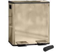 HOMCOM Dual Kitchen Bin, 2 x 20L Stainless Steel Double Rubbish Bin with Soft Close Lid, Removable Inner Buckets, Rubbish Bags, Fingerprint-Proof for Recycling and Waste, Gold Tone