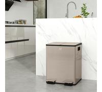 HOMCOM 2 x 20L Dual Kitchen Bin Pedal Bin for Recycling and Waste - Gold Tone - 45.8L x 36W x 51.6Hcm