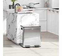 HOMCOM Silver Tone Stainless Steel Double Pedal Bin with Soft-Close Lid 40L - Wilko
