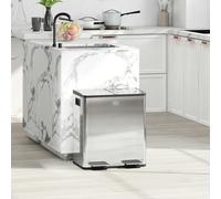 HOMCOM 2 x 20L Dual Kitchen Bin Pedal Bin for Recycling and Waste, Silver Tone - Silver - 45.8L x 36W x 51.6H cm - Stainless Steel, Plastic