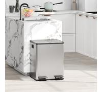 HOMCOM 2 x 20L Dual Kitchen Pedal Bin, Stainless Steel, Deodoriser Holders, Stay-Open Lid, Removable Inner Buckets, 851-033V01SR