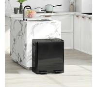 HOMCOM 2 x 20L Dual Kitchen Bin Pedal Bin for Recycling and Waste, Black, Black