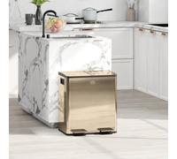 Homcom 2 X 20L Dual Rubbish Bin Pedal Bin For Recycling And Waste, Gold Tone