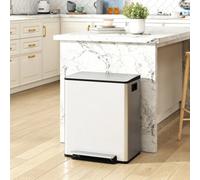 HOMCOM Dual Kitchen Bin, 2 x 25L Stainless Steel Double Pedal Bin with Soft-Close Lid, Removable Inner Buckets and Handles for Recycling and Waste, Silver