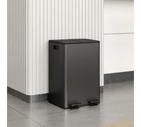 HOMCOM Dual Kitchen Bin 2 x 28L Stainless Steel Soft Close Lid Black | Double Rubbish Bin, Removable Inner Buckets, Fingerprint-Proof, for Recycling and Waste