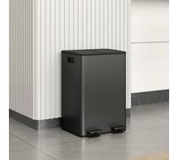 HOMCOM Dual Kitchen Bin, 2 x 28L Stainless Steel Double Rubbish Bin with Soft Close Lid, Removable Inner Buckets, Fingerprint-Proof for Recycling and Waste, Black