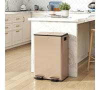 Homcom 2 X 28L Dual Kitchen Bin Pedal Bin For Recycling And Waste, Gold Tone