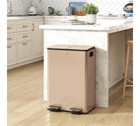 Homcom 2 X 28L Dual Kitchen Bin Pedal Bin For Recycling And Waste, Gold Tone Gold