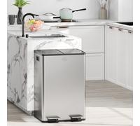 HOMCOM 2 x 28L Dual Kitchen Bin Pedal Bin for Recycling and Waste, Silver