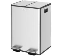 HOMCOM Dual Kitchen Bin 2 x 28L Stainless Steel Soft Close Lid Silver Tone | Double Rubbish Bin, Removable Inner Buckets, Fingerprint-Proof, for Recycling and Waste