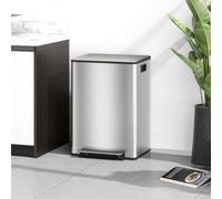 HOMCOM Dual Kitchen Bin, 2 x 30L Stainless Steel Double Pedal Bin with Soft-Close Lid, Removable Inner Buckets and Handles for Recycling and Waste, Silver Tone