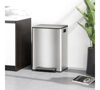 HOMCOM 2 x 30L Double Kitchen Bin, Pedal Bin with Soft-Close Lid, Silver, Silver
