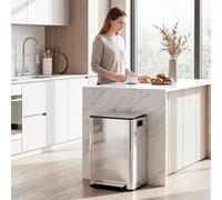 HOMCOM 2 x 30L Double Kitchen Bin, Pedal Bin with Soft-Close Lid, Silver - Silver - 47.7L x 37.5W x 66.8H cm - Stainless Steel, Plastic