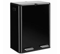 HOMCOM 2x30L Kitchen Bin, Stainless Steel Recycling Bin, High Gloss Black HOMCOM Black