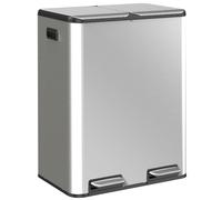 HOMCOM 2 x 30L Double Kitchen Bin, Stainless Steel Pedal Rubbish Bin with Dual Compartments, Soft Close Lids, Silver Tone