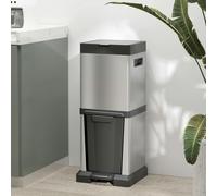 HOMCOM 20+14L Double Kitchen Bin - Pedal Bin With Soft-Close Lid - Silver | TJ Hughes