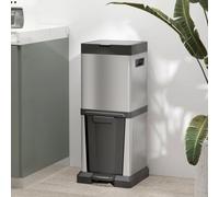 Homcom 20+14L Kitchen Double Bin For Recycling And Waste Vertical Pedal Bin In Silver Silver
