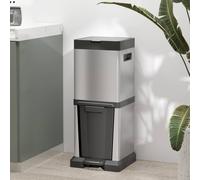 Homcom 20+14L Kitchen Double Bin For Recycling And Waste Vertical Pedal Bin In Silver Silver