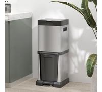 HOMCOM Dual Kitchen Bin, 20+14L Double Bin for Recycling and Waste, Stainless Steel Vertical Pedal with Tilt Out, Soft-Close Lid, Removable Inner Buckets and Handles, Silver