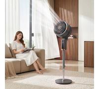 Homcom 20 Db Standing Fan With 90° Oscillating, 8 Speeds, Led Light In Grey Grey