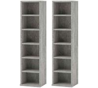 HOMCOM Set Of 2 CD Storage Units With Adjustable Shelves Cement Grey | TJ Hughes