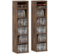 HOMCOM 204 CD Media Display Shelf Unit Set of 2 Blu-Ray Tower Rack w/Adjustable Shelves Bookcase Storage Organiser, Rustic Brown