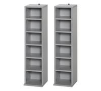 HOMCOM 204 CD Media Display Shelf Unit Set of 2 Blu-Ray Tower Rack w/Adjustable Shelves Bookcase Storage Organiser, Grey