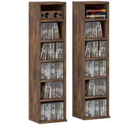 HOMCOM 204 CD Media Display Shelf Unit Set of 2 Blu-Ray Tower Rack w/Adjustable Shelves Bookcase Storage Organiser, Rustic Brown