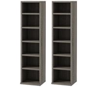HOMCOM 204 CD Media Display Shelf Unit Set Of 2 - Mocha Wood Effect, Grey