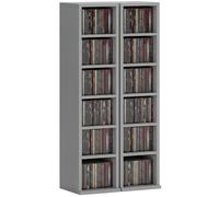 HOMCOM 204 CD Storage Units Set of 2 DVD Tower Rack Light Grey | Blu-Ray, Bookcase Storage Organiser, Adjustable Shelves