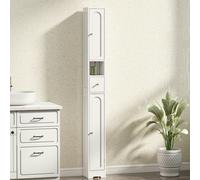 HOMCOM White 20cm Slim Bathroom Storage Cabinet with Adjustable Shelves 1850mm, White