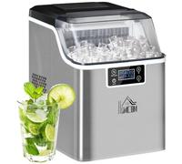 HOMCOM 20kg/Day Ice Maker Machine Countertop Stainless Steel 3.2L Silver | Portable Ice Cube Maker, 2 Ways to Add Water, 24 Pcs Ready in 14 Mins, Adjustable Cube Size, Self-Cleaning, Scoop & Basket