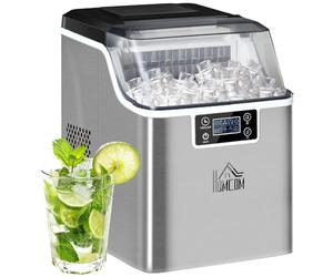 HOMCOM 20kg/Day Ice Maker Machine Countertop Stainless Steel 3.2L Silver | Portable Ice Cube Maker, 2 Ways to Add Water, 24 Pcs Ready in 14 Mins, Adjustable Cube Size, Self-Cleaning, Scoop & Basket