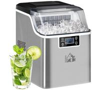 HOMCOM 20kg/Day Ice Maker Machine Countertop, Stainless Steel Portable Ice Cube Maker, 2 Ways to Add Water, 24 Pcs Ready in 14 Mins, Adjustable Ice Size, Self-Cleaning with Scoop & Basket, 3.2L,Silver